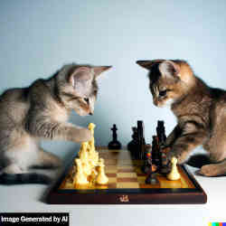 dall-e从下棋的猫的命令生成此图像。