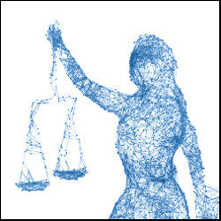 在像素图像中，女性手持正义的天平，插图
