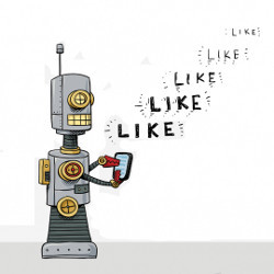 机器人用手机“喜欢”“喜欢”“喜欢”，插图