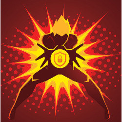 超级英雄的双手环绕安全图标，插图
