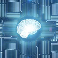 AI的说明性描述显示了电子电路内的大脑。