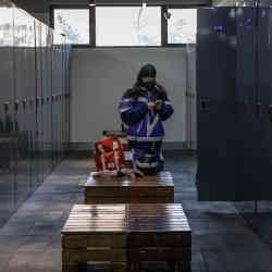 The Thaiwoo滑雪胜地的更衣室，位于中国河北省张家口的2022年北京冬季奥运会主持人。