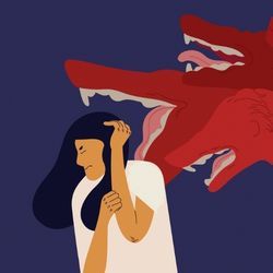 插图显示一名妇女被狼群袭击。