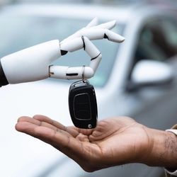 机器人手给人类手套汽车钥匙。