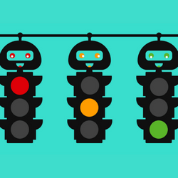 插图显示了三个交通灯，每个都用不同的颜色照明。