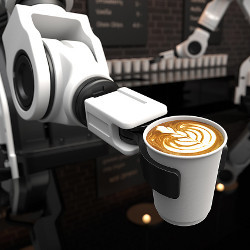 机器手臂拿着一杯咖啡与咖啡泡沫艺术
